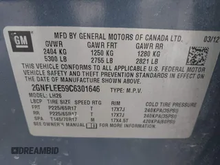 2012 Chevrolet Equinox LT w/1LT with VIN 2GNFLEE59C6301646, listed as a IAAI auction lot 41613051 with 164,288 mi miles. Bid and sale history available at carsss.com. Image 9.