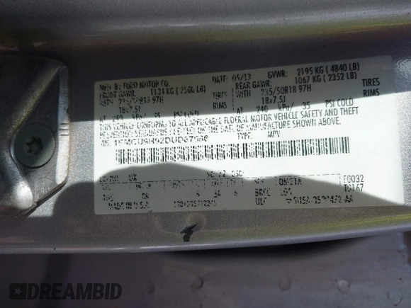 2013 Ford Escape SEL with VIN 1FMCU9H92DUD87086, listed as a IAAI auction lot 41614977 with 100,478 mi miles and . Bid and sale history available at DreamBid. Image 9.