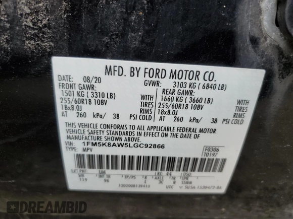 2020 Ford Police Interceptor Utility z VIN 1FM5K8AW5LGC92866, wystawiony jako Copart lot #47854775 z przebiegiem Nie podano mil oraz Szkody całkowita. Historia ofert i sprzedaży dostępna na DreamBid. Obrazek 13.