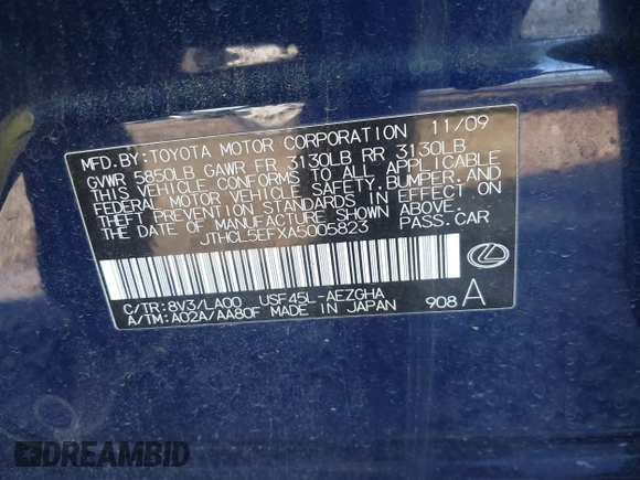 2010 Lexus LS 460 с VIN JTHCL5EFXA5005823, выставлен на аукционе IAAI как лот 41322153 с пробегом 194 886 миль миль и . История ставок и продаж доступна на DreamBid. Изображение 9.