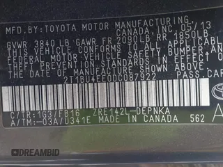 2013 Toyota Corolla L with VIN 2T1BU4EE0DC087922, listed as a IAAI auction lot 41982372 with 278,366 mi miles and . Bid and sale history available at DreamBid. Image 9.