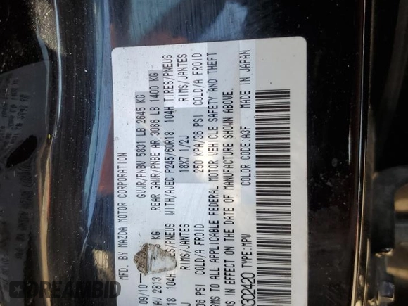 2011 Mazda CX-9 Sport with VIN JM3TB2BA3B0302420, listed as a Copart auction lot 56856015 with 157,699 mi miles and Salvage title. Bid and sale history available at DreamBid. Image 13.