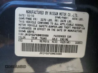 2011 Infiniti G25 Journey with VIN JN1DV6AP6BM830689, listed as a Copart auction lot 81357464 with 196,670 mi miles and Salvage Title. Bid and sale history available at DreamBid. Image 12.
