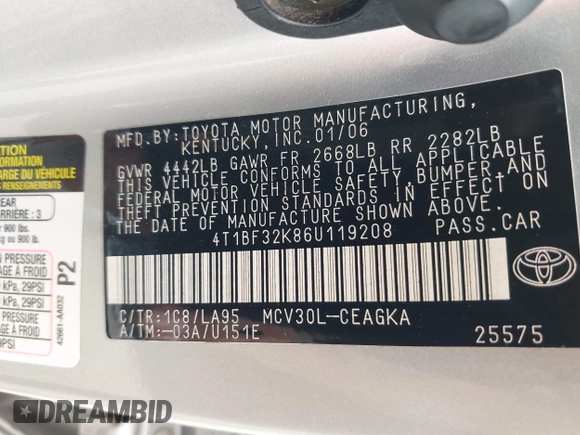 2006 Toyota Camry LE z VIN 4T1BF32K86U119208, wystawiony jako IAAI lot #42127284 z przebiegiem 99 864 mil mil oraz . Historia ofert i sprzedaży dostępna na DreamBid. Obrazek 9.