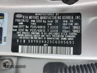 2012 Kia Sorento EX with VIN 5XYKU4A25CG305691, listed as a Copart auction lot 49733515 with 204,552 mi miles and Salvage Title. Bid and sale history available at carsss.com. Image 14.