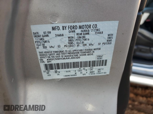 2010 Mercury Mariner Premier with VIN 4M2CN9HG6AKJ00320, listed as a Copart auction lot 77432934 with 201,699 mi miles and Salvage Title. Bid and sale history available at carsss.com. Image 13.