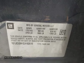 2012 Chevrolet Sonic LT with VIN 1G1JC5SH1C4182616, listed as a IAAI auction lot 42081899 with 92,802 mi miles and . Bid and sale history available at DreamBid. Image 9.