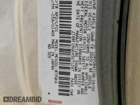 1999 Lexus ES 300 with VIN JT8BF28G6X5071297, listed as a Copart auction lot 54234895 with 223,870 mi miles and Clean title. Bid and sale history available at DreamBid. Image 12.