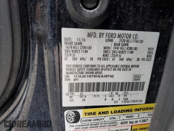 2017 Ford Expedition EL Platinum with VIN 1FMJK1MT8HEA38742, listed as a Copart auction lot 82346604 with 132,411 mi miles and Salvage Title. Bid and sale history available at carsss.com. Image 15.