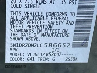 2020 Nissan Pathfinder Platinum with VIN 5N1DR2DM2LC586652, listed as a Copart auction lot 45931825 with 109,954 mi miles and Clean Title. Bid and sale history available at carsss.com. Image 10.