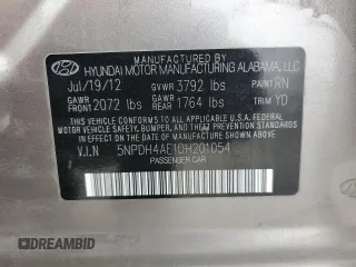 2013 Hyundai Elantra Limited с VIN 5NPDH4AE1DH201054, выставлен на аукционе Copart как лот 60890645 с пробегом Не указан миль и Чистый • Clean title. История ставок и продаж доступна на DreamBid. Изображение 12.