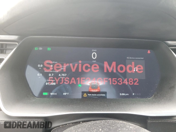 2016 Tesla Model S 90D with VIN 5YJSA1E24GF153482, listed as a Copart auction lot 52727105 with 91,396 mi miles and Salvage Title. Bid and sale history available at DreamBid. Image 9.