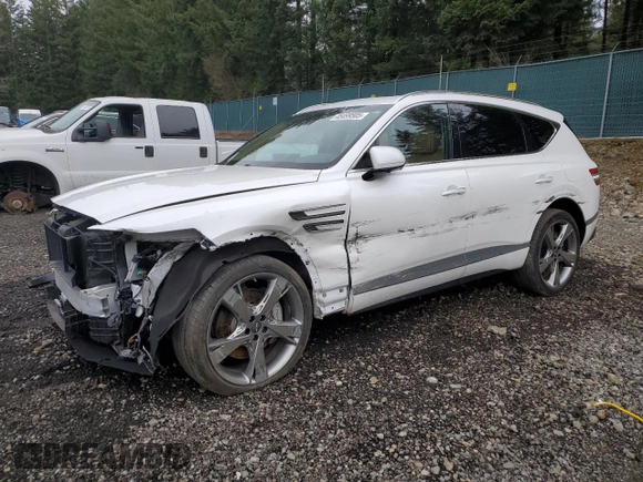 2021 Genesis GV80 with VIN KMUHCESC7MU074980, listed as a Copart auction lot 48499505 with 42,568 mi miles and Salvage Title. Bid and sale history available at DreamBid. Image 1.