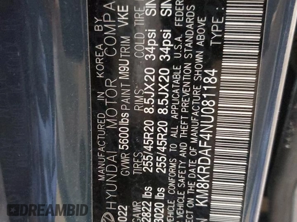 2022 Hyundai Ioniq 5 Limited with VIN KM8KRDAF4NU081184, listed as a Copart auction lot 89351005 with 42,030 mi miles and Salvage title. Bid and sale history available at DreamBid. Image 13.