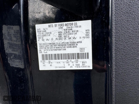 2011 Ford F-150 XL with VIN 1FTFX1EF9BFB87358, listed as a Copart auction lot 56457365 with 144,262 mi miles and Clean Title. Bid and sale history available at DreamBid. Image 11.