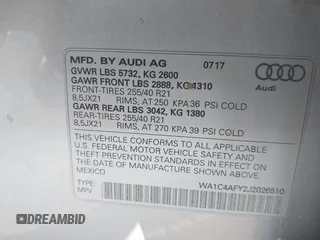 2018 Audi SQ5 Prestige with VIN WA1C4AFY2J2026510, listed as a IAAI auction lot 41410057 with Not Provided miles and . Bid and sale history available at DreamBid. Image 9.