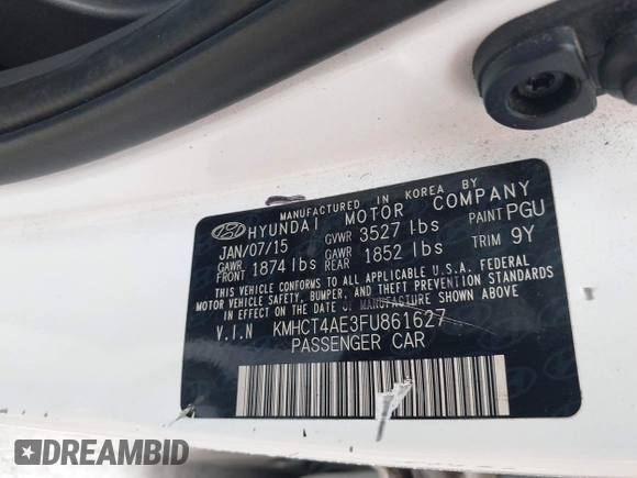 2015 Hyundai Accent GLS with VIN KMHCT4AE3FU861627, listed as a IAAI auction lot 42064547 with 140,622 mi miles and . Bid and sale history available at carsss.com. Image 9.