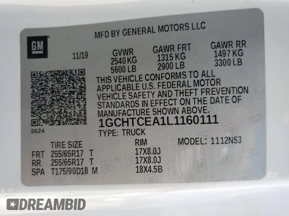 2020 Chevrolet Colorado 4WD LT with VIN 1GCHTCEA1L1160111, listed as a Copart auction lot 72536894 with 157,411 mi miles and Salvage title. Bid and sale history available at DreamBid. Image 12.