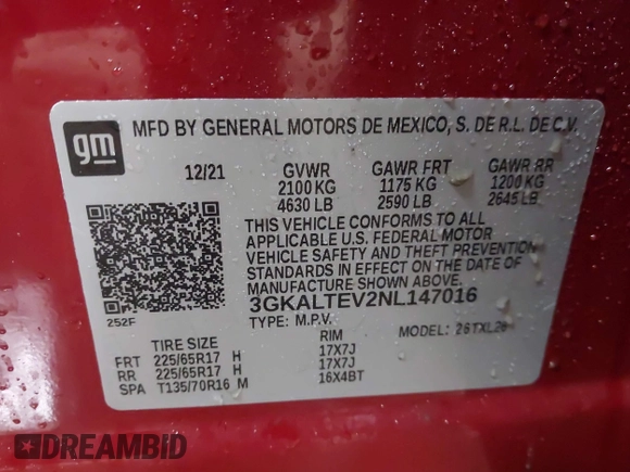 2022 GMC Terrain SLE z VIN 3GKALTEV2NL147016, wystawiony jako IAAI lot #41515528 z przebiegiem 23 688 mil mil oraz . Historia ofert i sprzedaży dostępna na DreamBid. Obrazek 9.