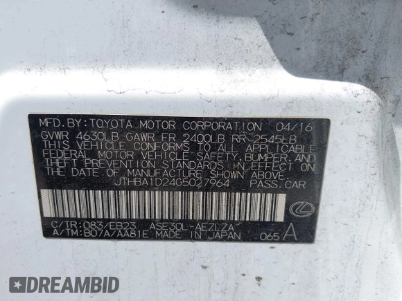 2016 Lexus IS 200t с VIN JTHBA1D24G5027964, выставлен на аукционе IAAI как лот 42159071 с пробегом 122 070 миль миль и . История ставок и продаж доступна на DreamBid. Изображение 9.