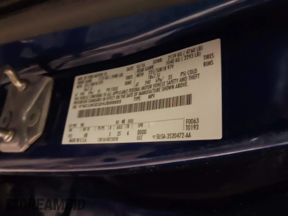 2017 Ford Escape SE z VIN 1FMCU9GD2HUB99955, wystawiony jako IAAI lot #41572200 z przebiegiem 63 023 mil mil oraz . Historia ofert i sprzedaży dostępna na DreamBid. Obrazek 9.
