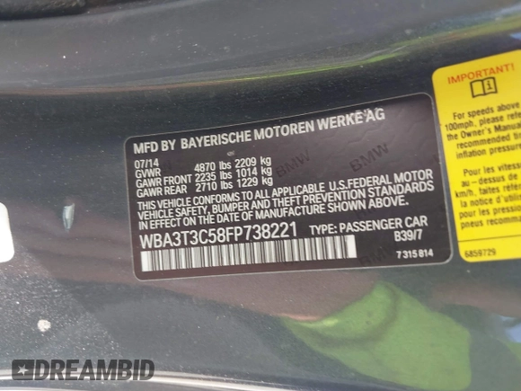 2015 BMW 4 Series 435i с VIN WBA3T3C58FP738221, выставлен на аукционе IAAI как лот 42325858 с пробегом 87 596 миль миль и . История ставок и продаж доступна на DreamBid. Изображение 9.