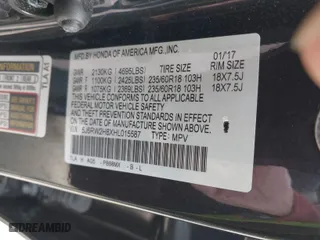 2017 Honda CR-V EX-L with VIN 5J6RW2H8XHL015587, listed as a IAAI auction lot 41847706 with 72,955 mi miles. Bid and sale history available at carsss.com. Image 9.