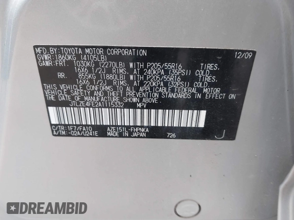 2010 Scion xB z VIN JTLZE4FE2A1115332, wystawiony jako IAAI lot #42351110 z przebiegiem Nie podano mil oraz . Historia ofert i sprzedaży dostępna na DreamBid. Obrazek 9.