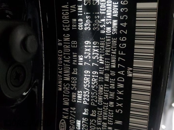 2015 Kia Sorento SX Limited with VIN 5XYKWDA77FG624536, listed as a Copart auction lot 89383385 with 87,305 mi miles and Salvage Title. Bid and sale history available at carsss.com. Image 15.
