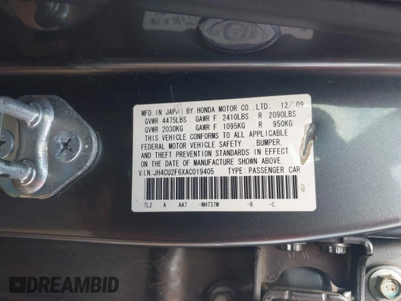 2010 Acura TSX z VIN JH4CU2F6XAC019405, wystawiony jako IAAI lot #42534247 z przebiegiem 232 680 mil mil oraz . Historia ofert i sprzedaży dostępna na DreamBid. Obrazek 9.