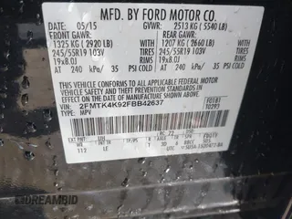 2015 Ford Edge Titanium with VIN 2FMTK4K92FBB42637, listed as a IAAI auction lot 41968659 with 99,667 mi miles. Bid and sale history available at carsss.com. Image 9.