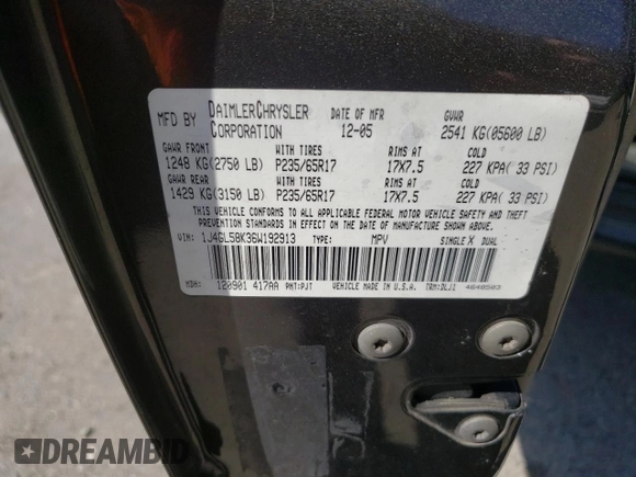 2006 Jeep Liberty Limited with VIN 1J4GL58K36W192913, listed as a Copart auction lot 53756785 with 168,282 mi miles and Salvage Title. Bid and sale history available at DreamBid. Image 13.
