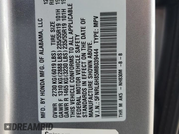 2021 Honda Odyssey Touring z VIN 5FNRL6H85MB039444, wystawiony jako Copart lot #57142205 z przebiegiem 74 228 mil mil oraz Szkoda całkowita • Salvage title. Historia ofert i sprzedaży dostępna na DreamBid. Obrazek 13.