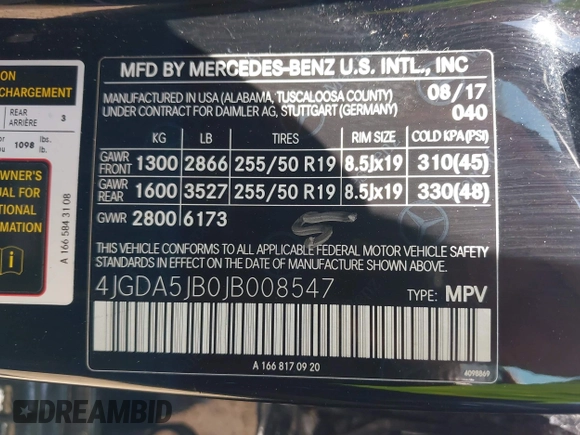 2018 Mercedes-Benz GLE 350 with VIN 4JGDA5JB0JB008547, listed as a IAAI auction lot 41985861 with 149,661 mi miles and . Bid and sale history available at DreamBid. Image 9.