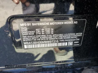 2021 BMW 5 Series 530i with VIN WBA53BH06MWW97316, listed as a Copart auction lot 46530955 with 72,891 mi miles and Salvage title. Bid and sale history available at DreamBid. Image 14.