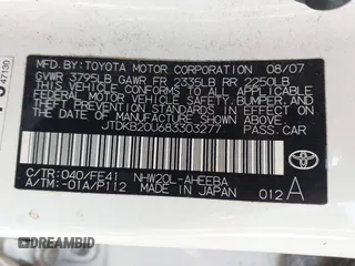 2008 Toyota Prius with VIN JTDKB20U683303277, listed as a IAAI auction lot 42108561 with 199,890 mi miles. Bid and sale history available at carsss.com. Image 9.