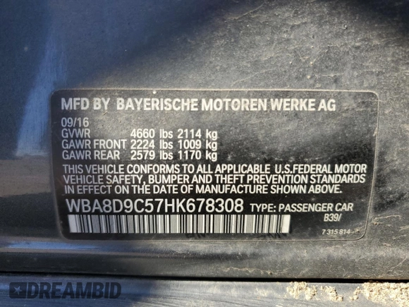 2017 BMW 3 Series 330i xDrive with VIN WBA8D9C57HK678308, listed as a Copart auction lot 54621445 with 92,654 mi miles and Salvage title. Bid and sale history available at DreamBid. Image 12.