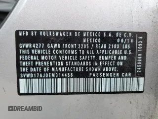 2014 Volkswagen Jetta SE with VIN 3VWD17AJ0EM314456, listed as a Copart auction lot 57380645 with 148,801 mi miles and Salvage title. Bid and sale history available at DreamBid. Image 12.