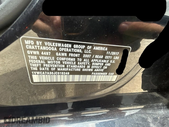 2018 Volkswagen Passat SEL Premium z VIN 1VWCA7A30JC015249, wystawiony jako Copart lot #59337915 z przebiegiem 115 645 mil mil oraz Czysty tytuł • Clean title. Historia ofert i sprzedaży dostępna na DreamBid. Obrazek 10.