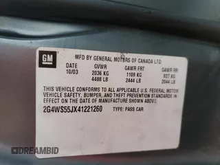2004 Buick Century Custom with VIN 2G4WS55JX41221260, listed as a Copart auction lot 83972324 with 0 mi miles and Salvage Title. Bid and sale history available at carsss.com. Image 12.
