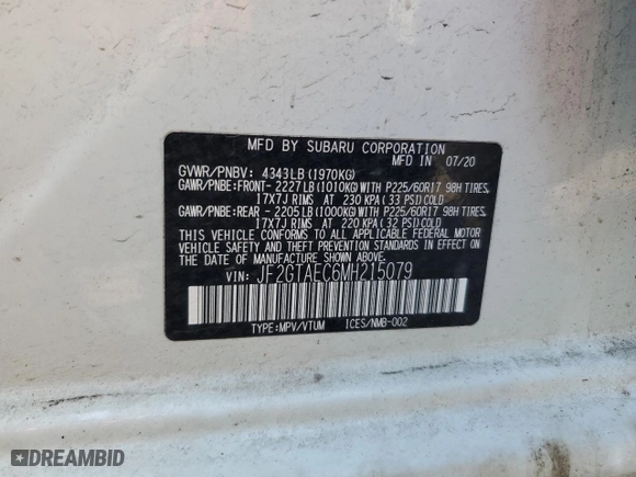 2021 Subaru Crosstrek Premium with VIN JF2GTAEC6MH215079, listed as a Copart auction lot 46295025 with NaN miles and Salvage Title. Bid and sale history available at carsss.com. Image 13.