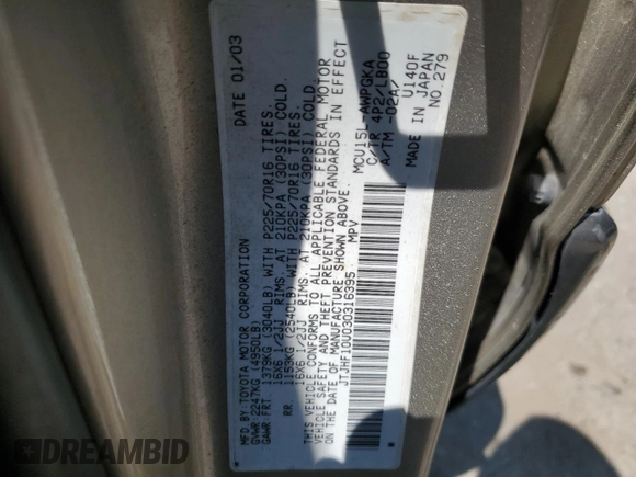 2003 Lexus RX 300 with VIN JTJHF10U030316395, listed as a Copart auction lot 63032834 with 0 mi miles and Clean Title. Bid and sale history available at carsss.com. Image 14.