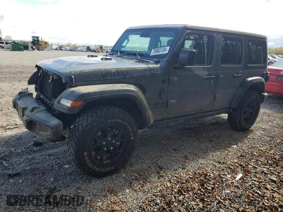 2022 Jeep Wrangler Unlimited Willys with VIN 1C4HJXDG5NW103726, listed as a Copart auction lot 75965134 with 21,536 mi miles and Salvage Title. Bid and sale history available at DreamBid. Image 1.