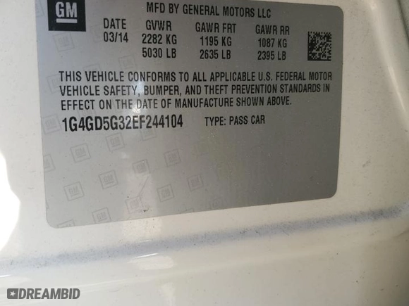2014 Buick LaCrosse Premium I with VIN 1G4GD5G32EF244104, listed as a Copart auction lot 43642565 with 100,762 mi miles and Salvage Title. Bid and sale history available at carsss.com. Image 14.