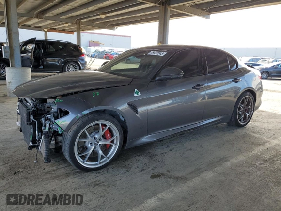 2021 Alfa Romeo Giulia Quadrifoglio with VIN ZARFAMEV5M7646074, listed as a Copart auction lot 46932545 with 21,797 mi miles and Salvage title. Bid and sale history available at DreamBid. Image 1.