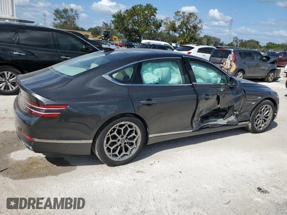 2023 Genesis G80 2.5T with VIN KMTGB4SC4PU152729, listed as a Copart auction lot 77028424 with 7,558 mi miles and Salvage Title. Bid and sale history available at carsss.com. Image 3.
