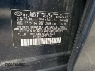 2011 Hyundai Azera GLS with VIN KMHFC4DD0BA533321, listed as a Copart auction lot 55965045 with 109,559 mi miles and Salvage title. Bid and sale history available at DreamBid. Image 12.