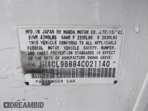 2004 Acura TSX with VIN JH4CL96884C021140, listed as a IAAI auction lot 42540399 with 248,040 mi miles and . Bid and sale history available at DreamBid. Image 9.