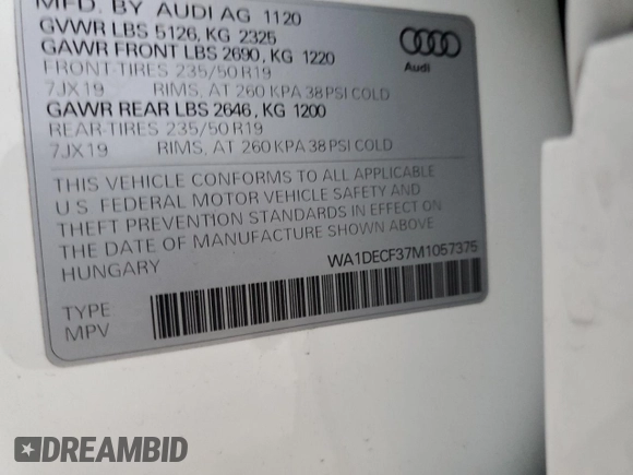 2021 Audi Q3 S line Premium with VIN WA1DECF37M1057375, listed as a Copart auction lot 70383672 with 17,095 mi miles. Bid and sale history available at carsss.com. Image 15.