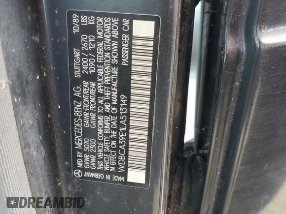 1990 Mercedes-Benz 560 with VIN WDBCA39E1LA513149, listed as a Copart auction lot 65934914 with 181,961 mi miles and Clean Title. Bid and sale history available at DreamBid. Image 12.